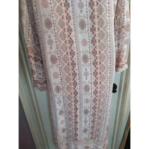 Papermoon Long Cardigan Pink White Geometric Pattern Open Sz S New Boho Peasant - Picture 7 of 11